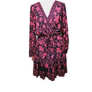 Chadwick's floral dress size Medium long sleeve drawstring waist red‎ black